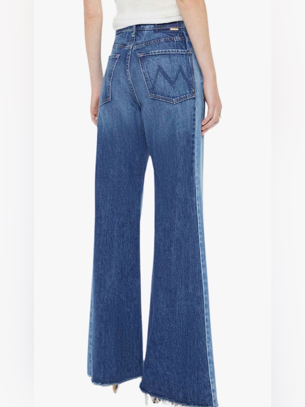 MOTHER Two-Tone Blue Wide-Leg Jeans with Dark Side Panels - Picture 12 of 12